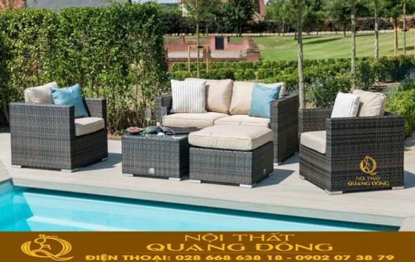 Sofa giả mây QD-623 sử dụng vật liệu cao cấp phù hợp cho cả nội thất và ngoại thất