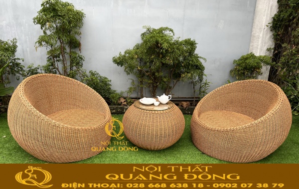 Mẫu ghế giả mây đan sợi mây tròn fom dáng hình trứng độc lạ đẹp mắt QD-306