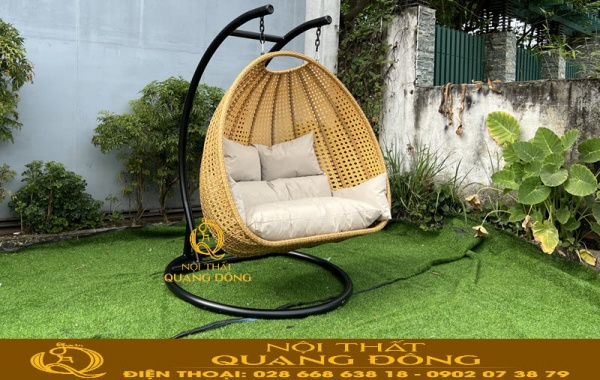 Xích đu giả mây đan mắt cáo chắc chắn, đẹp mắt sang trọng tiện nghi cho không gian sống