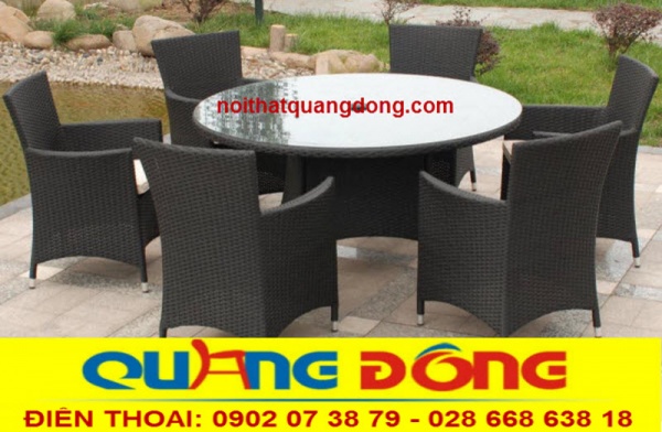 Mẫu bàn tròn 6 ghế bằng nhựa giả mây dùng cho sân vườn QD-393