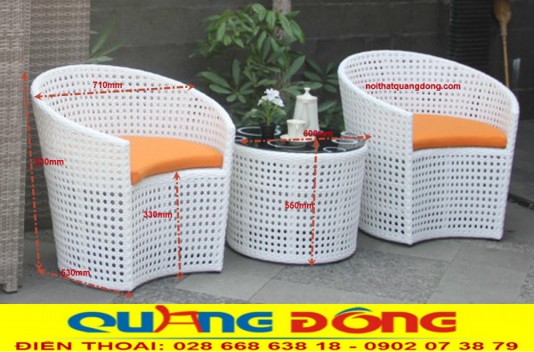 Hình ảnh thể hiện kích thước bộ bàn ghế giả mây QD-344
