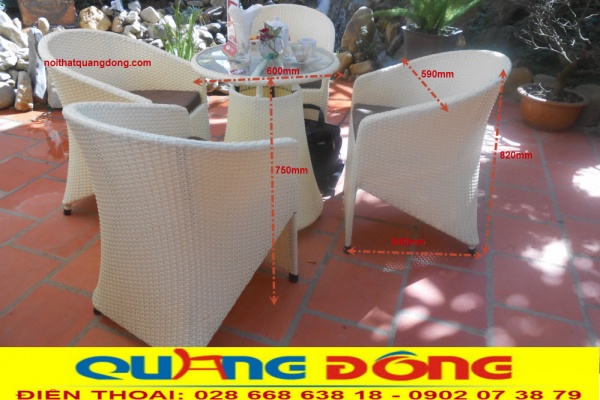 Mẫu bàn ghế cho quán cafe sân vườn đẹp, Bộ bàn ghế nhựa giả mây QD-098 sang trọng đẳng cấp