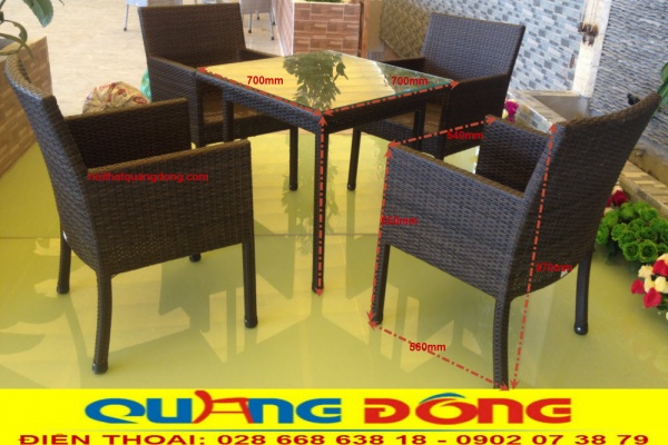 Quy cách chuẩn bộ bàn ghế giả mây QD-198, Cung cấp bởi Nội Thất Quang Đông