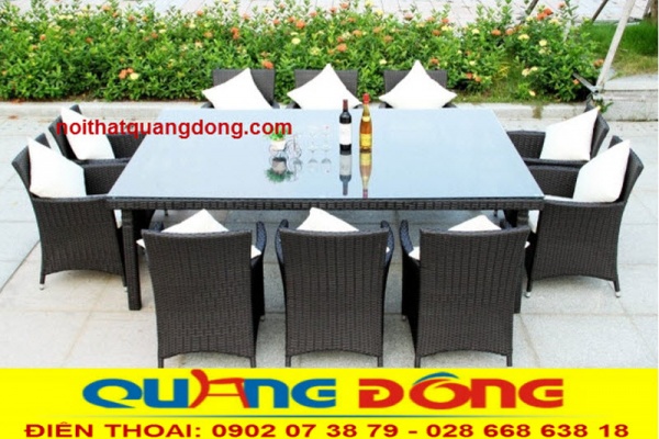Bộ bàn ghế giả mây QD-393 dùng cho sân vườn ngoài trời gồm 8 ghế 1 bàn.