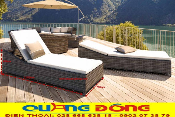 Kích thước mẫu ghế nằm hồ bơi giả mây QD-599 Quy cách tiêu chuẩn mẫu ghế nằm hồ bơi QD-599 được công ty Nội Thât Quang Đông đo đạc kĩ càng