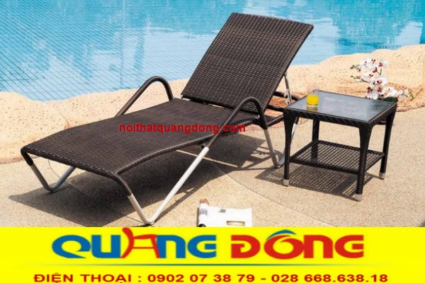 Mẫu giường nằm bể bơi, bãi biển bằng nhựa giả mây QD-584 không sử dụng nệm lót vẫn tinh tế, lịch lãm