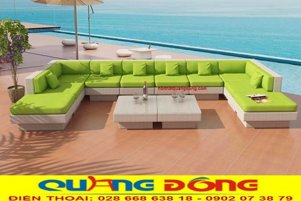 Bộ sofa mây nhựa ngoài trời QD-643 thiết kế tháo giáp tiện lợi, bạn có thể giap thành hình chữ U hay chữ L hoặc tách làm bộ sofa góc