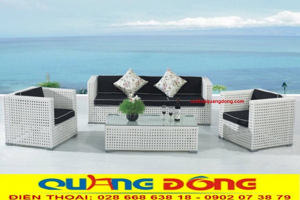 Sofa giả mây QD-645 màu trắng điểm nhấn thanh lịch cho không gian ngoài trời