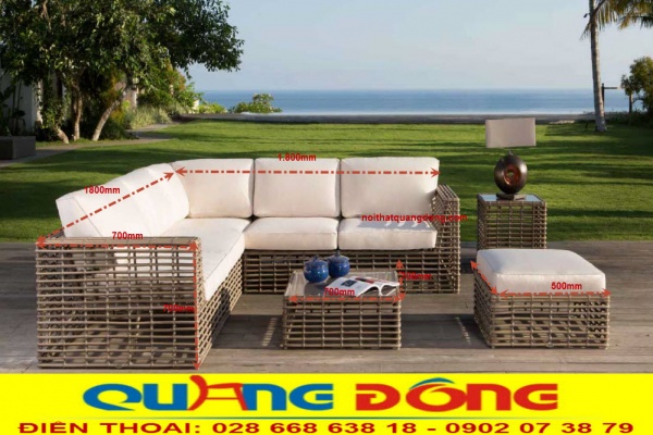 Quy cách kích thước bộ sofa giả mây QD-649 cung cấp bởi Nội Thất Quang Đông