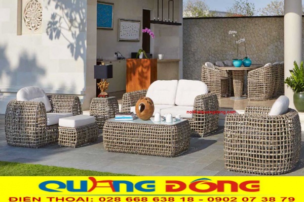 Sofa giả mây QD-650 màu nâu đất, màu của cát bụi gần gũi với thiên nhiên cây cỏ hoa lá