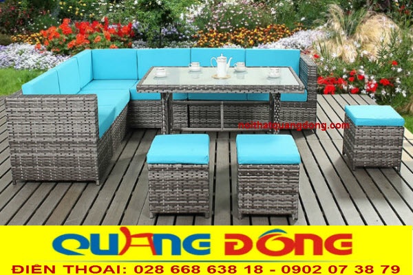 Sofa giả mây QD-673 kết hợp nệm xanh sang trọng