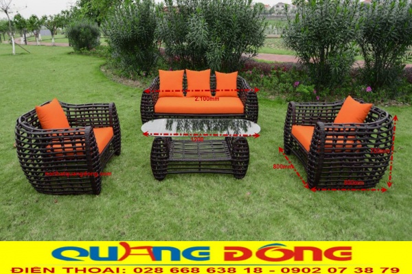 Quy cách kích thước tiêu chuẩn bộ sofa giả mây QD-674