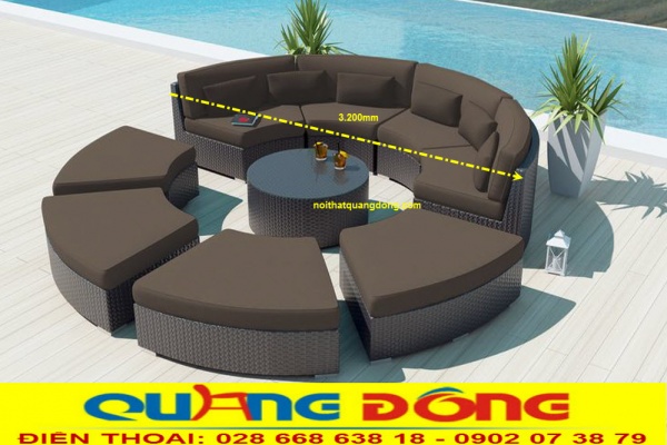 Sofa giả mây tròn QD-677 sản phẩm được thiết kế lắp ghép 8 ghế đầy nghệ thuật