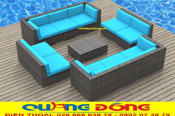 Mẫu sofa ngoài trời giả mây tuyệt đẹp chuyên dụng cho ngoại thất sân vườn, khu vực hồ bơi bể bơi