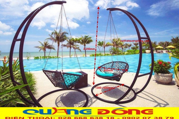 Xích đu giả mây trang trí cho ngoại thất, mẫu xích đu giả mây thiết kế sáng tạo lạ mắt