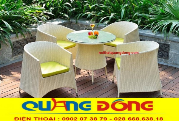 Bàn ghế sân vườn giả mây cao cấp QD-362 Mẫu ghế sân vườn giả mây QD-362 màu trắng giúp không gian ấn tượng và tiện nghi hơn