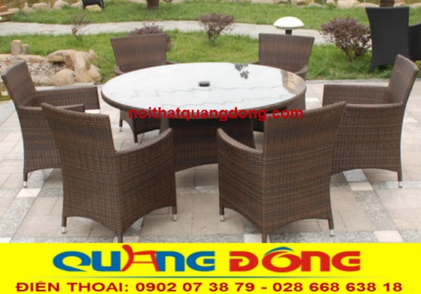 Bộ bàn ghế giả mây QD-393 sử dụng bàn tròn gồm 6 ghế 1 bàn cho bạn thêm lựa chọn
