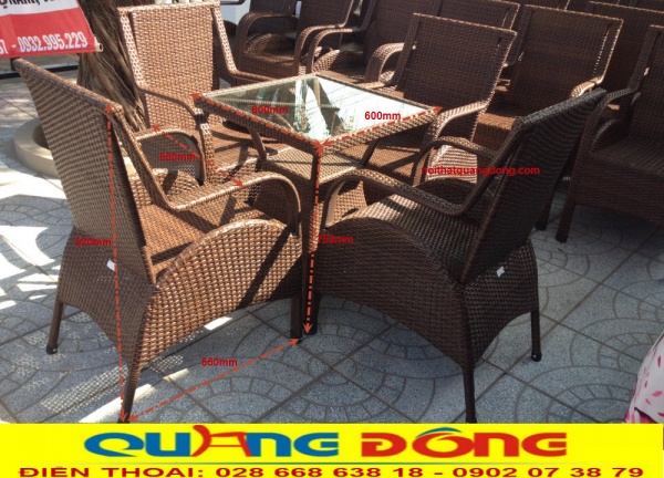 Thông tin chi tiết quy cách chuẩn của nhà sản xuất Nội thất Quang Đông của bộ bàn ghế giả mây QD-272