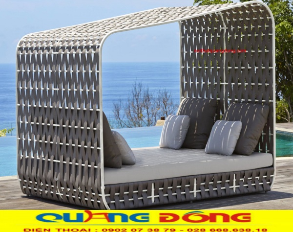 Giường nằm thư giãn ngoài trời, bể bơi, bãi biển Giường tắm nắng QD-529 mẫu giường nằm hồ bơi giả mây đẹp lạ
