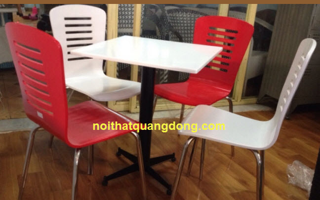 bàn ghế gỗ chân inox QD - 017