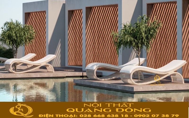 Ghế nằm hồ bơi QD-597 kiểu dáng uốn lượn, đan sợi mây nhựa tròn chắc chắc siêu bền