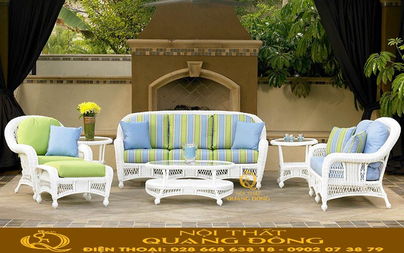 Sofa giả mây cao cấp phong cách vintage xưởng Nội thất Quang Đông Sofa mây nhựa QD-637 phong cách vintage của Nội thất Quang Đông