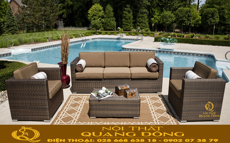 Sofa mây nhựa QD-646 Nội thất Quang Đông tại không gian hồ bơi Sofa mây nhựa bền đẹp QD-646 Nội thất Quang Đông