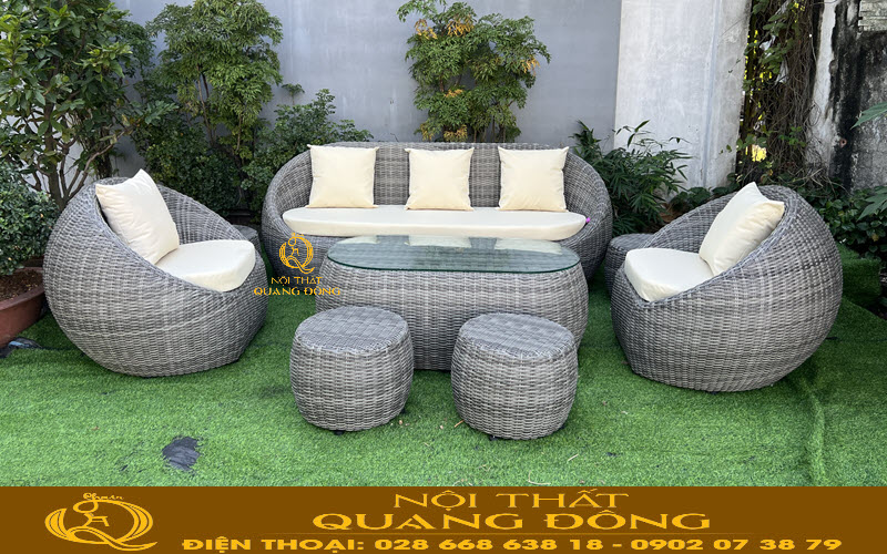 Bộ sofa mây nhựa QD-672 thiết kế bố cục linh hoạt
