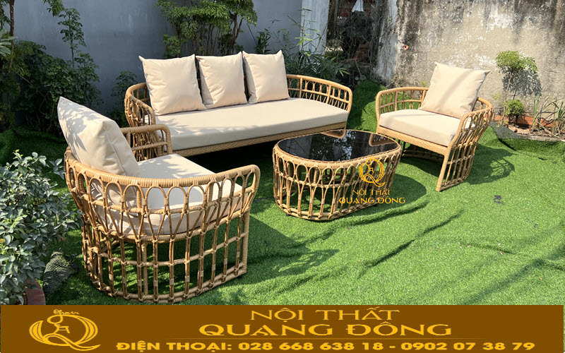 Sofa đan giả mây QD - 684 sân vườn bền đẹp