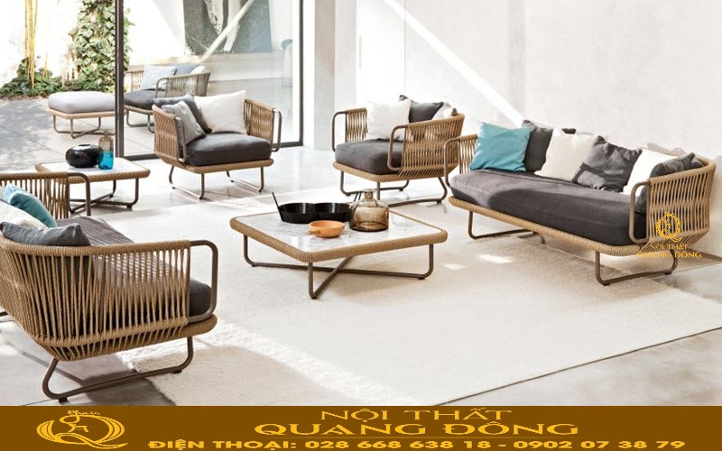 Sofa mây nhựa phòng khách thanh lịch Nội thất Quang Đông QD-696 Sofa mây nhựa phòng khách QD-696 Nội thất Quang Đông