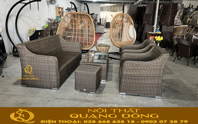 Bộ sofa giả mây QD-748 được sản xuất trực tiếp tại Nội Thất Quang Đông