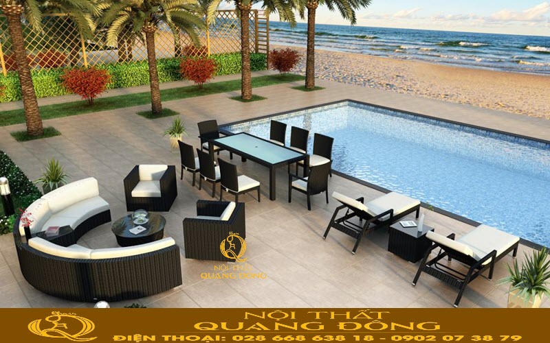 phong cách nội thất bãi biển hồ bơi