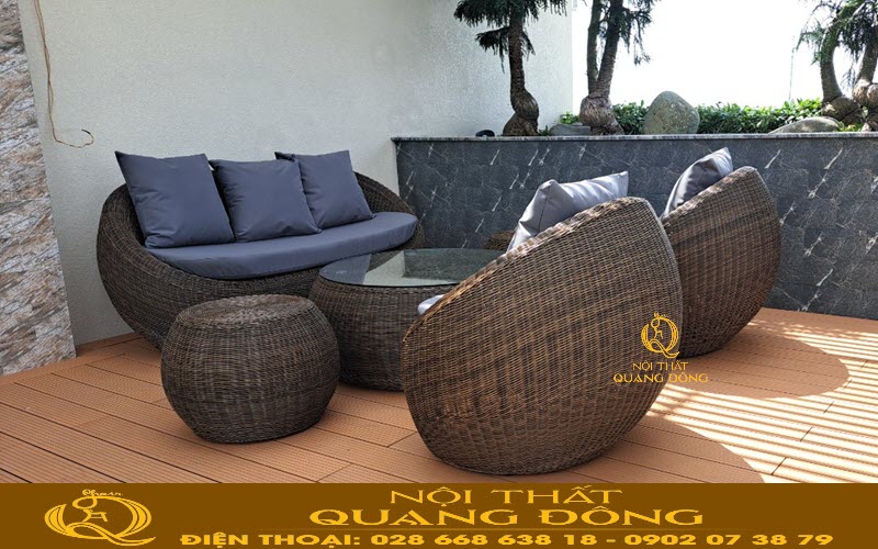 Sofa giả mây QD-746 Nội thất Quang Đông với hình trứng ngộ ngĩnh Sofa mây nhựa hình trứng QD-746 Nội thất Quang Đông