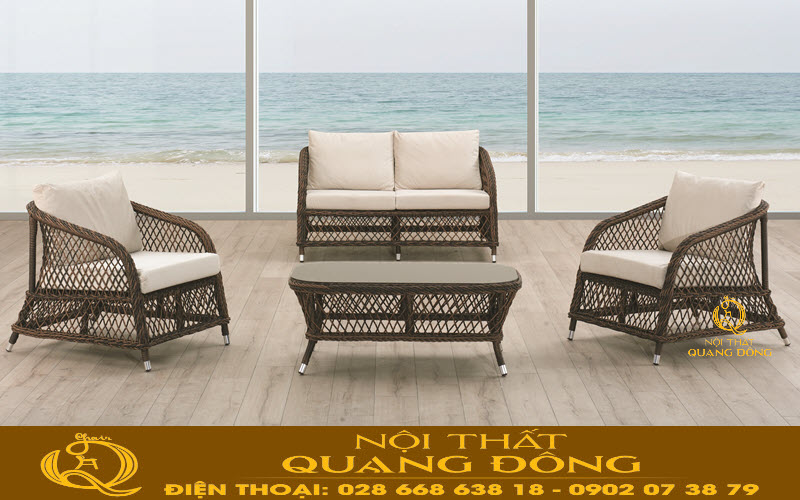 Sofa mây nhựa QD-718 màu nâu đất trầm tính sang trọng