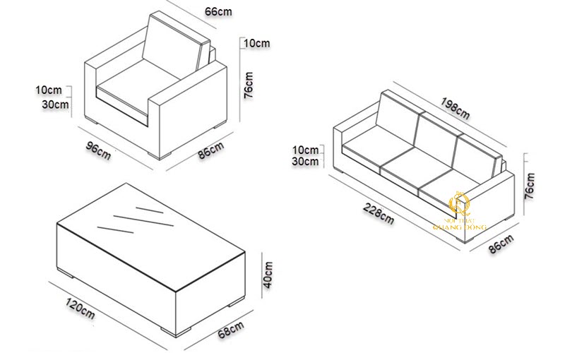 Kích thước sofa mây nhựa QD-723