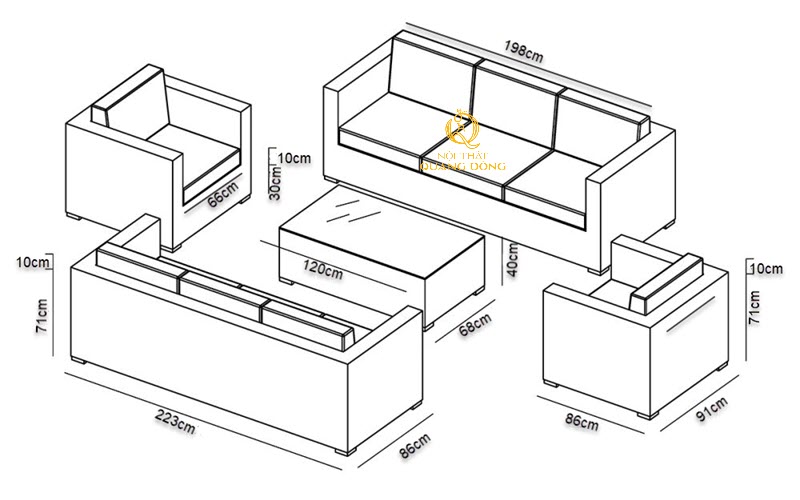 Kích thước sofa giả mây QD-726