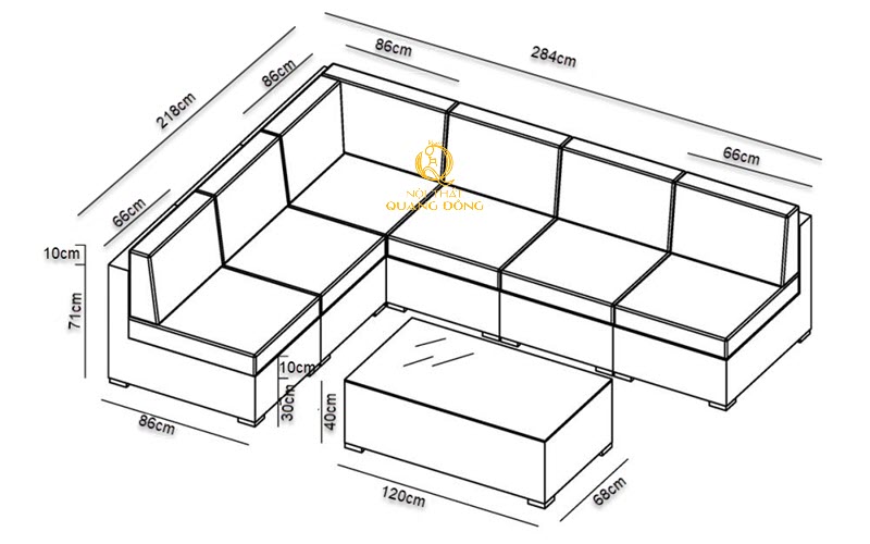 Kích thước sofa mây nhựa QD-728