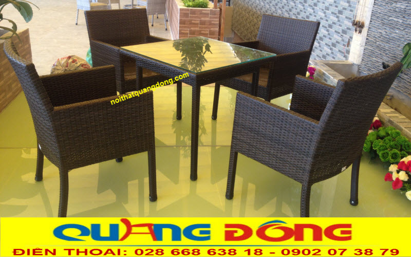 Bộ bàn ghế giả mây đan dây dẹp keo zin 100% chịu mưa nắng