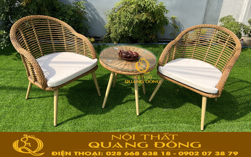 Bàn ghế giả mây QD-2046 dùng cho sân vườn ngoài trời