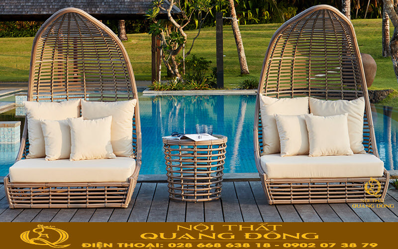Bộ bàn ghế giả mây ngoài trời QD-2079 Nội thất Quang Đông