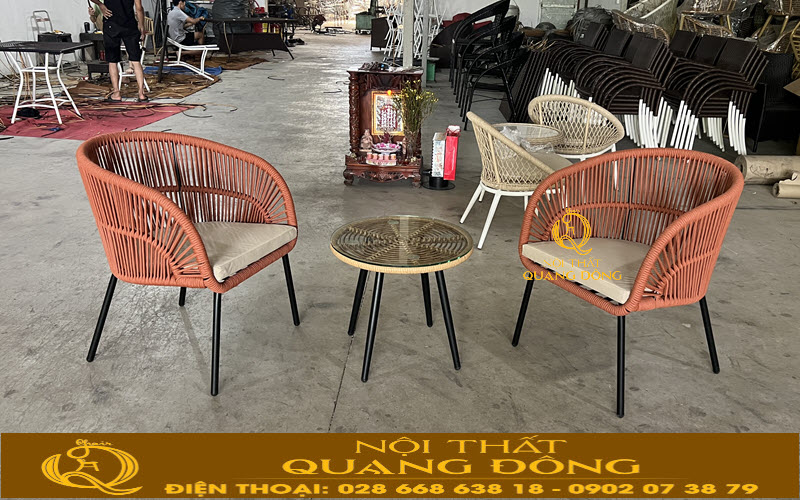 Bàn ghế đan giả mây QD - 2085 được sản xuất trực tiếp tại xưởng Nội thất Quang Đông