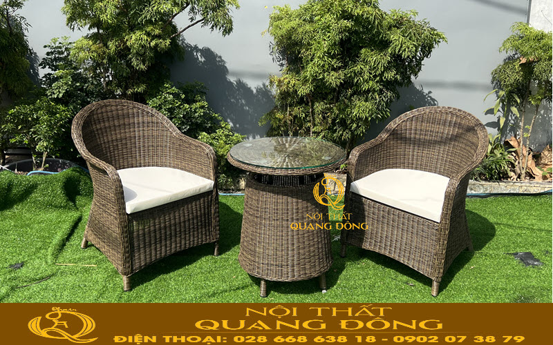 Bàn ghế giả mây QD - 2092 thiết kế đan kín form ghế lớn phù hợp với nhiều không gian