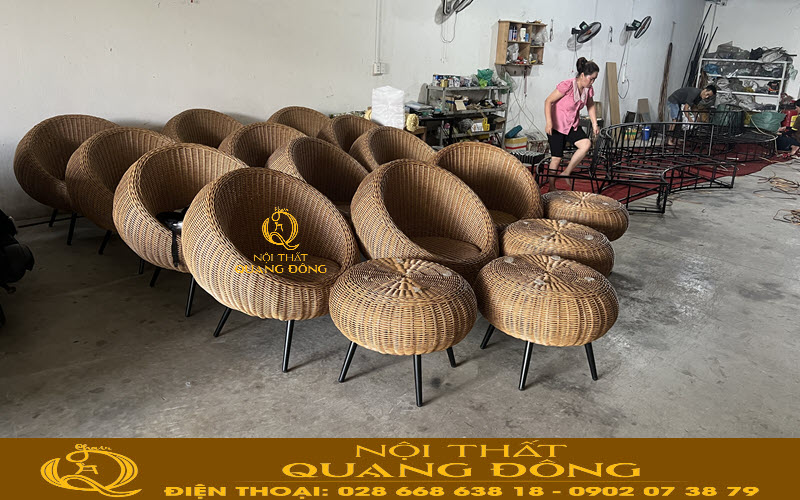 Bàn ghế mây nhựa QD - 2093 tại xưởng Nội thất Quang Đông