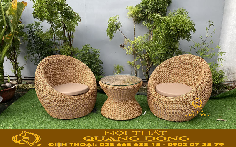 Bộ bàn ghế đan giả mây QD - 2094 Nội thất Quang Đông bền đẹp