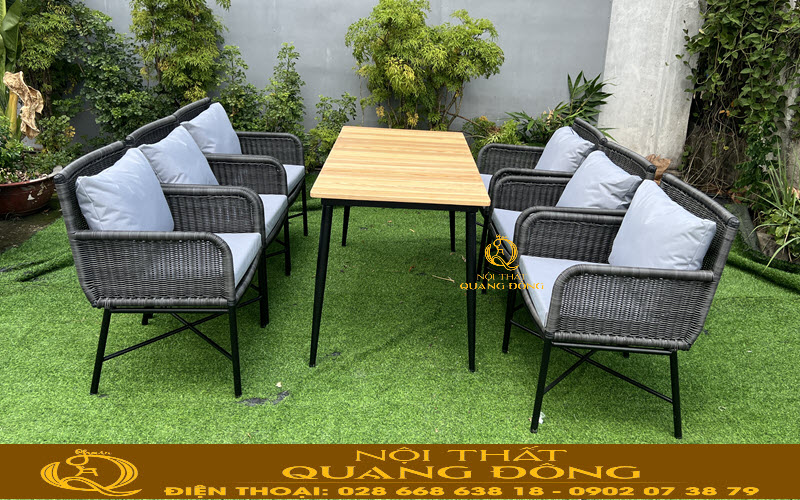 Bộ bàn ăn mây nhựa sân vườn QD-2106 Nội thất Quang Đông