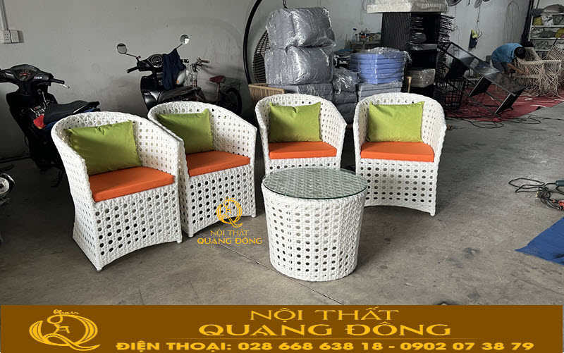 Bộ bàn ghế mây nhựa QD-2107 tại xưởng Nội thất Quang Đông 
