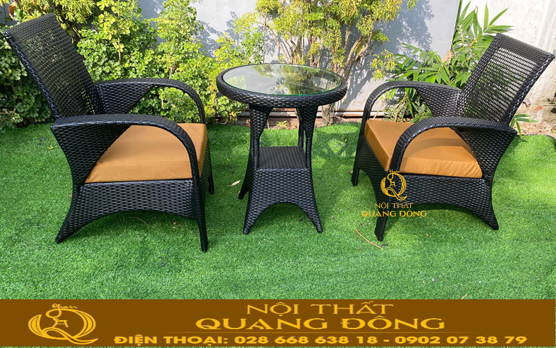 Bàn ghế giả mây QD-2108 màu đen tinh tế