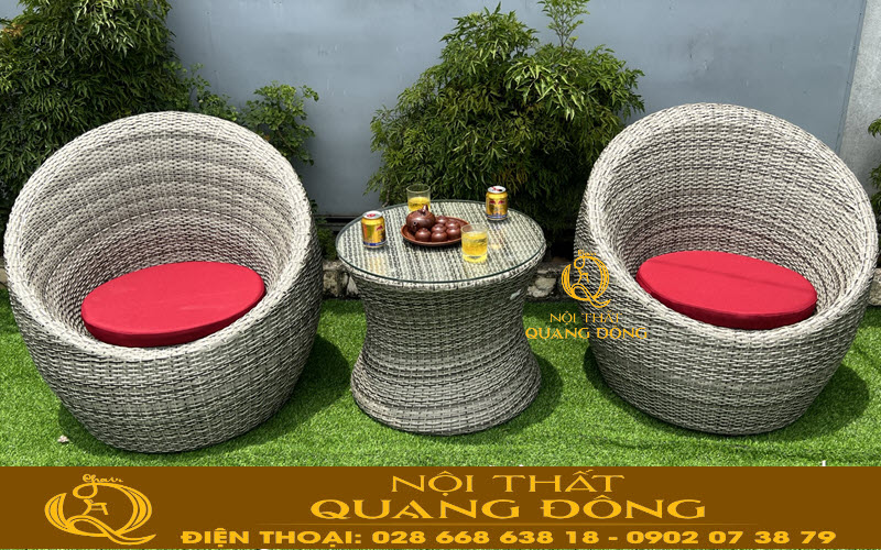 Bàn ghế giả mây hình trứng QD-211 sản xuất tại Nội Thất Quang Đông