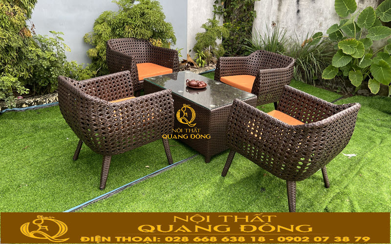 Mẫu bàn ghế giả mây đan mắt cáo QD-268 thiết kế vững chắc bền bỉ