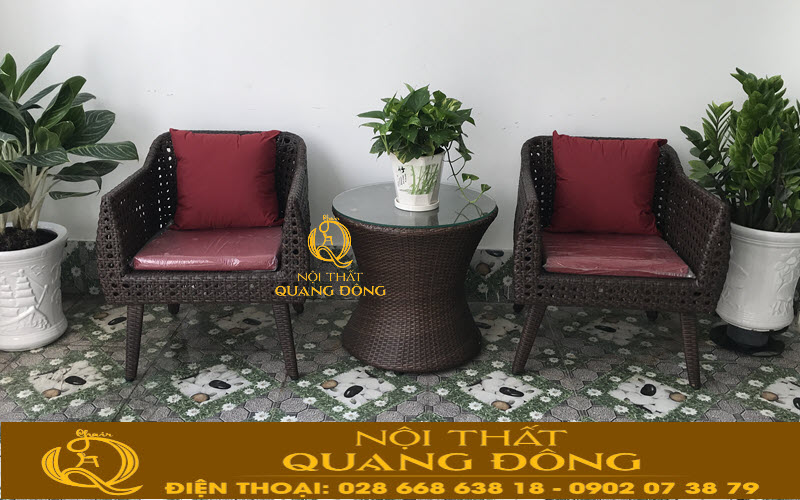 Bộ bàn ghế giả mây QD-268 chuyên dùng cho sân vườn ngoài trời ban công